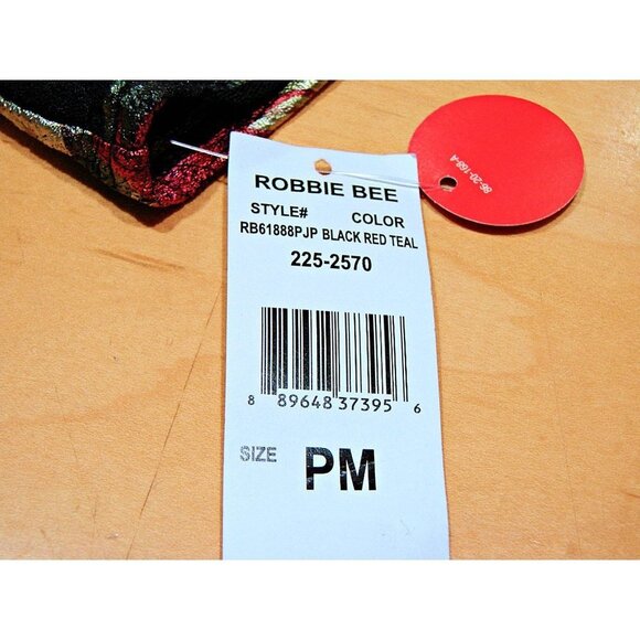 Robbie Bee Foil Floral Wrap Midi Dress Hits At Knee Black Red Teal Size PM NWT - Picture 11 of 12